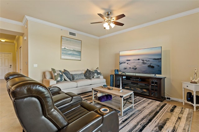 7121 River Hammock Dr Unit 102, Bradenton, FL 34212 - living room featuring a ceiling fan and crown molding
