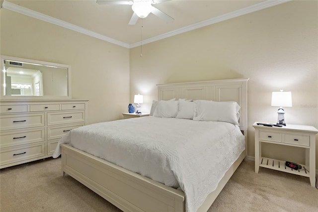 7121 River Hammock Dr Unit 102, Bradenton, FL 34212 - bedroom featuring light colored carpet, ornamental molding, and ceiling fan