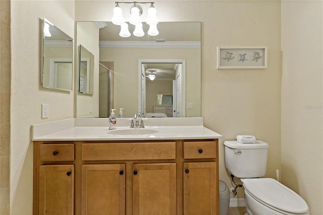 7121 River Hammock Dr Unit 102, Bradenton, FL 34212 - bathroom featuring an enclosed shower, ornamental molding, and vanity