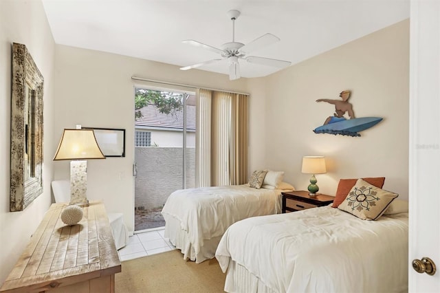 7960 Hampton Ct, University Park, FL 34201 - bedroom with access to exterior, light carpet, and a ceiling fan