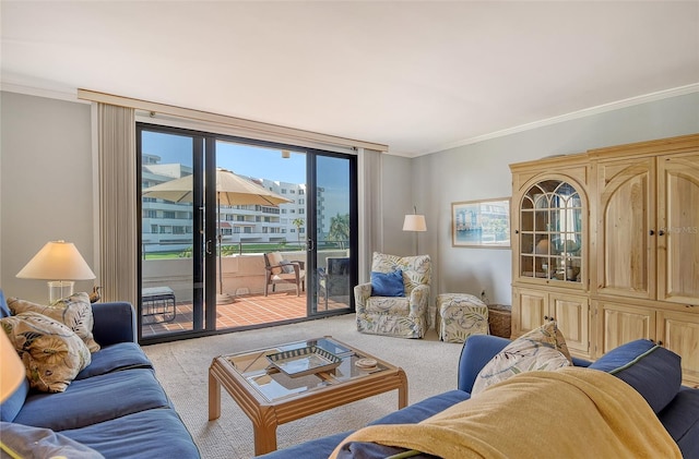 1485 Gulf Of Mexico Dr Unit 101, Longboat Key, FL 34228 - living room featuring carpet floors and crown molding