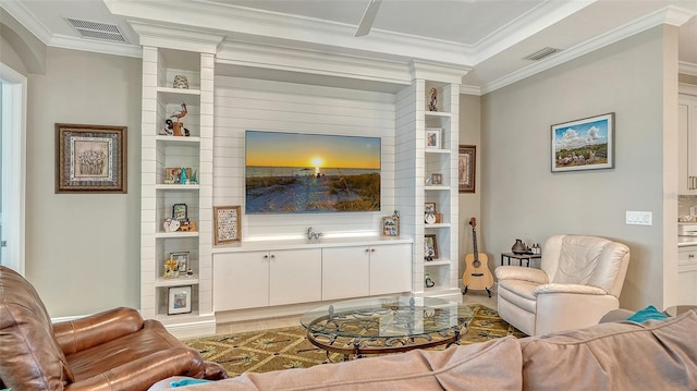 1114 Bearing Ct, Bradenton, FL 34208 - living room featuring ornamental molding and built in shelves