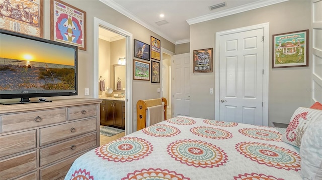1114 Bearing Ct, Bradenton, FL 34208 - bedroom with ornamental molding and connected bathroom