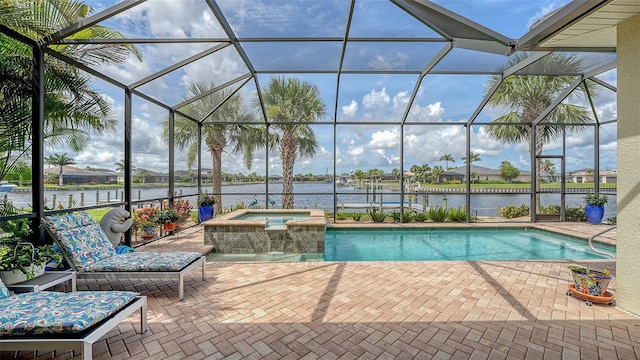 1114 Bearing Ct, Bradenton, FL 34208 - view of swimming pool featuring a water view, a patio, and a lanai