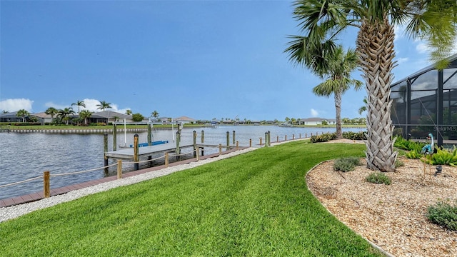 1114 Bearing Ct, Bradenton, FL 34208 - dock with a yard, a water view, and a lanai