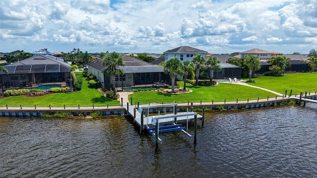 1114 Bearing Ct, Bradenton, FL 34208 - dock featuring a water view, a residential view, boat lift, and a pool