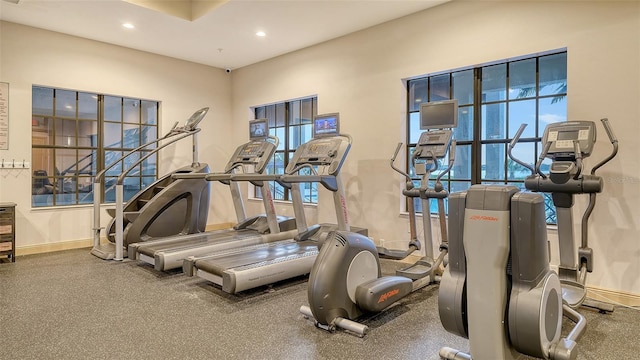 1114 Bearing Ct, Bradenton, FL 34208 - exercise room with baseboards and recessed lighting
