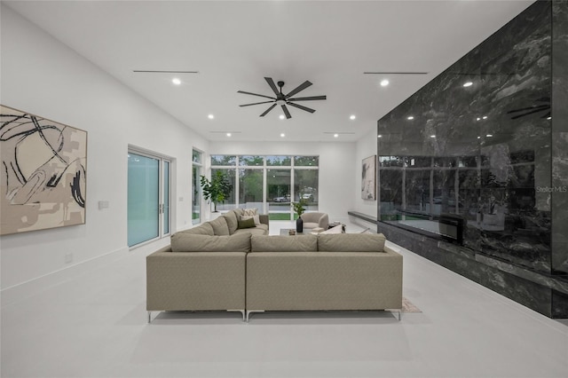 3500 Bay Shore Rd, Sarasota, FL 34234 - living room with a ceiling fan and recessed lighting