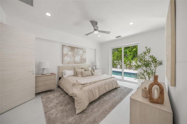 3500 Bay Shore Rd, Sarasota, FL 34234 - bedroom with access to outside, recessed lighting, and ceiling fan