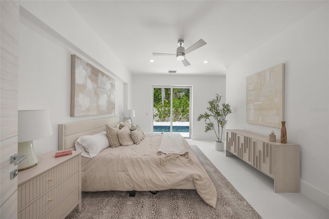 3500 Bay Shore Rd, Sarasota, FL 34234 - bedroom featuring access to exterior, a ceiling fan, and recessed lighting