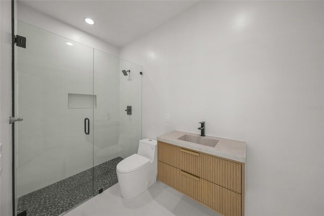 3500 Bay Shore Rd, Sarasota, FL 34234 - full bathroom featuring a stall shower, vanity, and recessed lighting