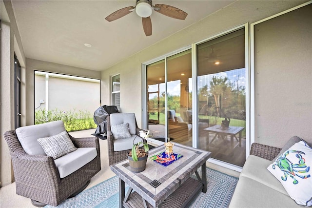12357 Nantahala Run, Parrish, FL 34219 - sunroom / solarium featuring a ceiling fan and outdoor lounge area