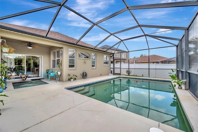 14255 Gnatcatcher Ter, Lakewood Ranch, FL 34202 - view of pool featuring a ceiling fan and a patio
