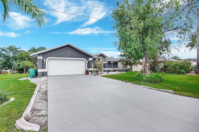 80 Rio Cuarto St, Punta Gorda, FL 33983 - ranch-style home with a garage, concrete driveway, stucco siding, and a front yard