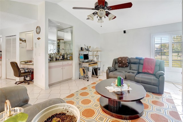 80 Rio Cuarto St, Punta Gorda, FL 33983 - living area with vaulted ceiling, an office area, and a ceiling fan