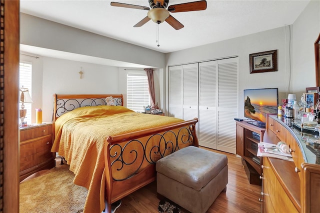 80 Rio Cuarto St, Punta Gorda, FL 33983 - bedroom featuring a closet, wood finished floors, and ceiling fan
