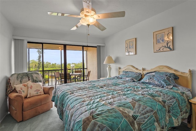 3705 E Bay Dr Unit 205, Holmes Beach, FL 34217 - carpeted bedroom with access to outside and ceiling fan