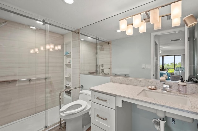 3705 E Bay Dr Unit 205, Holmes Beach, FL 34217 - ensuite bathroom featuring a stall shower, recessed lighting, and vanity
