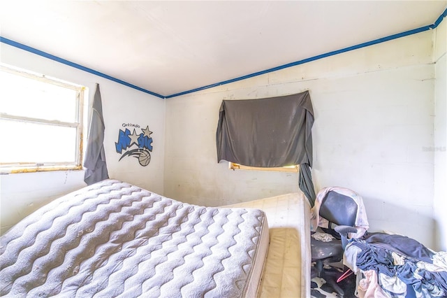 bedroom with lofted ceiling