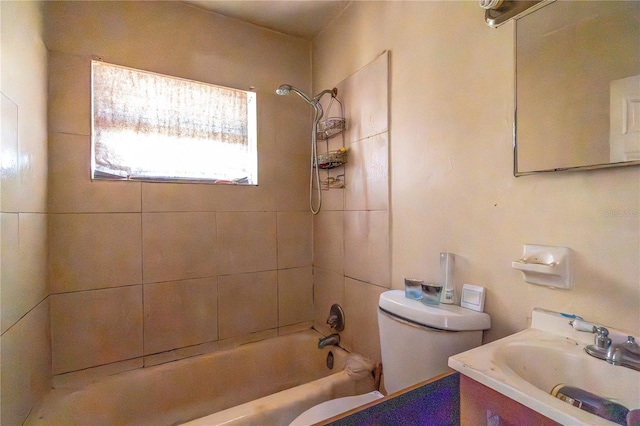 full bathroom with bathing tub / shower combination and vanity