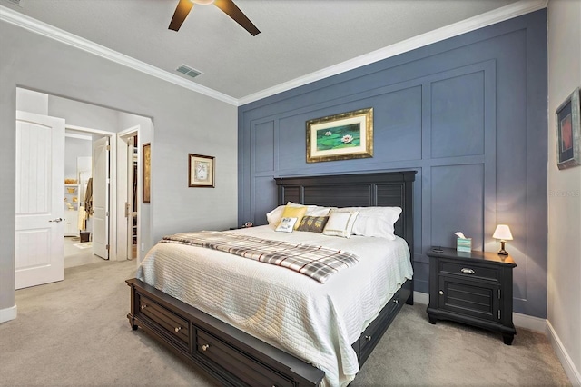 10347 Coastal Shores Dr, Parrish, FL 34219 - bedroom featuring crown molding, light carpet, and ceiling fan
