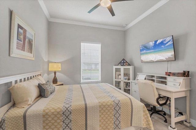 10347 Coastal Shores Dr, Parrish, FL 34219 - carpeted bedroom featuring crown molding and a ceiling fan