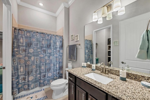 10347 Coastal Shores Dr, Parrish, FL 34219 - full bathroom with ornamental molding, vanity, and a shower with shower curtain