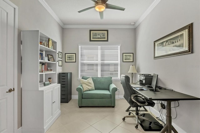 10347 Coastal Shores Dr, Parrish, FL 34219 - office space with a ceiling fan, ornamental molding, and light tile patterned floors