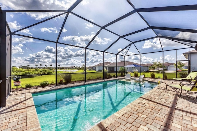10347 Coastal Shores Dr, Parrish, FL 34219 - outdoor pool with a patio area, a lanai, and a residential view