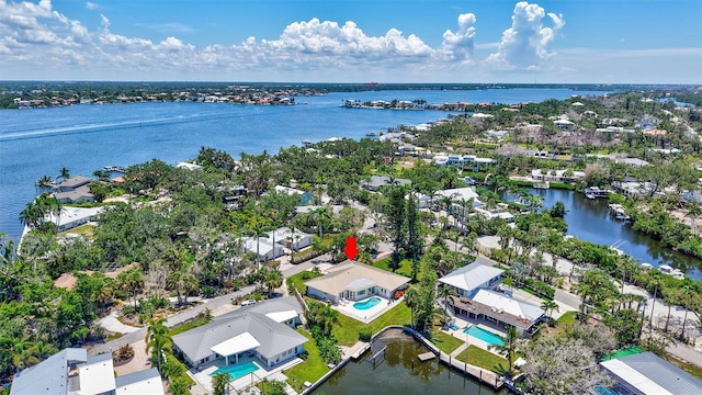 6962 Belgrave Dr, Sarasota, FL 34242 - aerial view of residential area featuring a large body of water and a pool