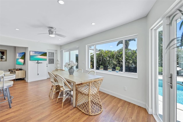 6962 Belgrave Dr, Sarasota, FL 34242 - dining room featuring plenty of natural light, light wood finished floors, recessed lighting, and ceiling fan