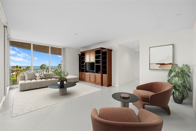2251 Gulf Of Mexico Dr Unit 301, Longboat Key, FL 34228 - living room with expansive windows and ornamental molding