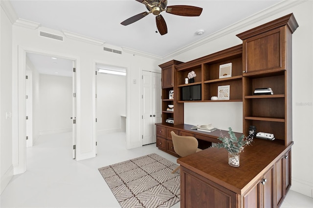 2251 Gulf Of Mexico Dr Unit 301, Longboat Key, FL 34228 - office area with ceiling fan and crown molding