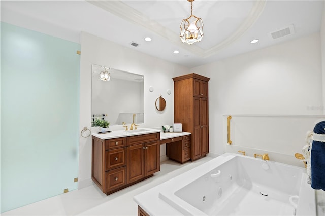 2251 Gulf Of Mexico Dr Unit 301, Longboat Key, FL 34228 - bathroom featuring vanity, a whirlpool tub, recessed lighting, and a chandelier
