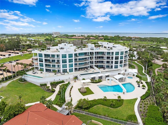 2251 Gulf Of Mexico Dr Unit 301, Longboat Key, FL 34228 - aerial view of a pool and a nearby body of water