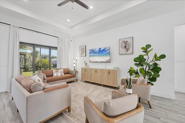 10270 Castanet Ave, Englewood, FL 34224 - living room featuring a ceiling fan, light wood-style flooring, and recessed lighting