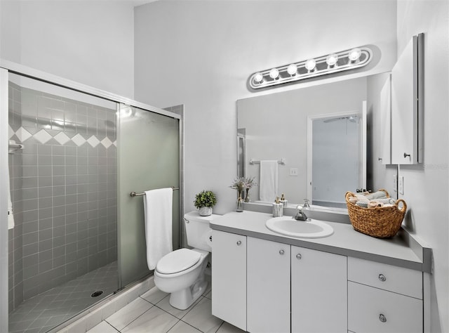 3223 Jamaica St, Sarasota, FL 34231 - full bathroom with vanity, a stall shower, and tile patterned floors