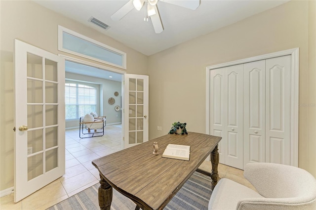 7039 Woodmore Ter, Lakewood Ranch, FL 34202 - office space featuring french doors, light tile patterned flooring, and ceiling fan