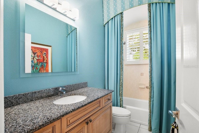 471 Park Trace Blvd, Osprey, FL 34229 - full bath featuring vanity, shower / tub combo with curtain, and tile patterned flooring