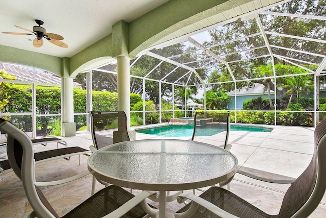 471 Park Trace Blvd, Osprey, FL 34229 - view of pool with a pool with connected hot tub, a patio area, ceiling fan, and a lanai
