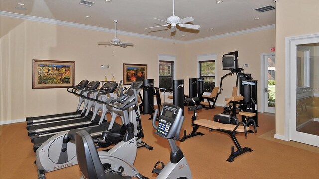 8397 38th Street Cir E Unit 306, Sarasota, FL 34243 - gym with ceiling fan, ornamental molding, recessed lighting, and carpet floors