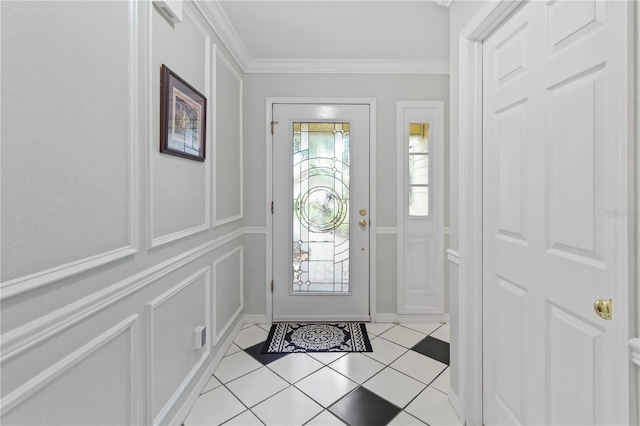 6818 Arbor Oaks Cir, Bradenton, FL 34209 - foyer featuring crown molding, a decorative wall, and light tile patterned floors