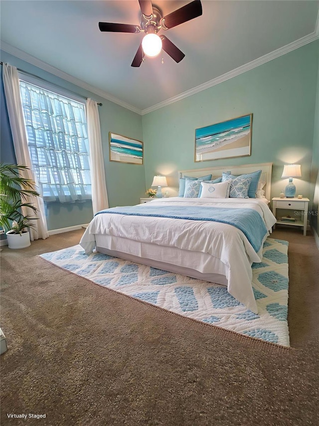 1106 49th Avenue Dr W, Bradenton, FL 34207 - carpeted bedroom featuring ornamental molding and a ceiling fan
