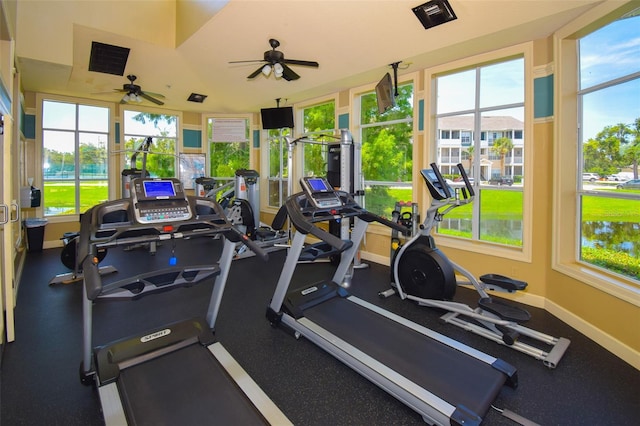 4802 51st St W Unit 1310, Bradenton, FL 34210 - gym featuring a ceiling fan and baseboards