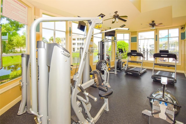 4802 51st St W Unit 1310, Bradenton, FL 34210 - workout area with baseboards and a ceiling fan
