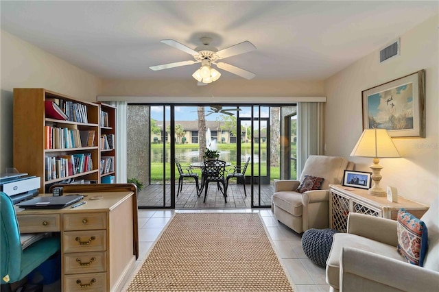 5705 Ashton Way Unit 5705, Sarasota, FL 34231 - home office with a ceiling fan and light tile patterned flooring