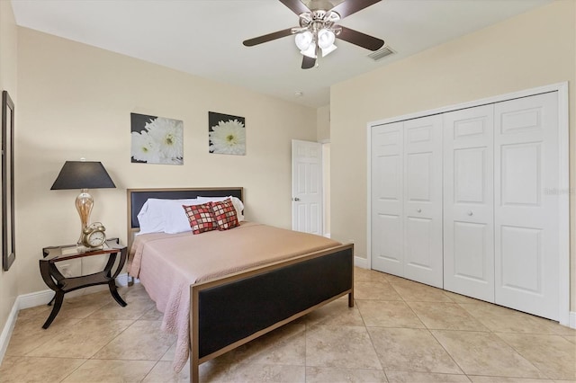 1402 SW 4th Ln, Cape Coral, FL 33991 - bedroom featuring light tile patterned flooring, a closet, and ceiling fan