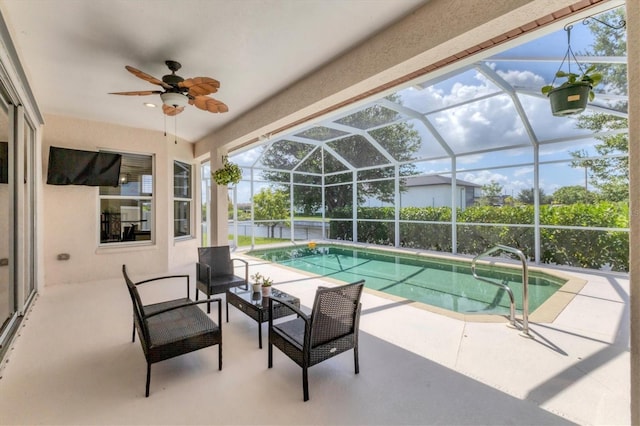 1402 SW 4th Ln, Cape Coral, FL 33991 - outdoor pool with a patio, ceiling fan, and a lanai