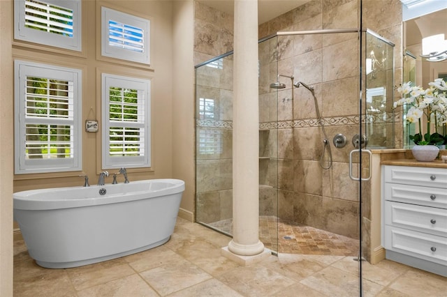 6926 Lacantera Cir, Lakewood Ranch, FL 34202 - bathroom with a freestanding tub, a stall shower, and vanity