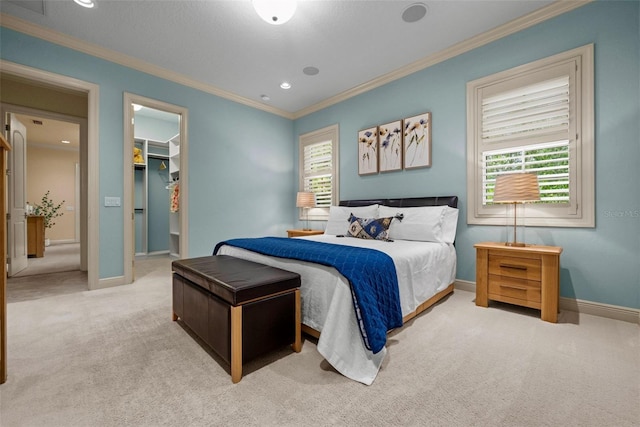 6926 Lacantera Cir, Lakewood Ranch, FL 34202 - bedroom with carpet flooring, multiple windows, crown molding, recessed lighting, and a walk in closet